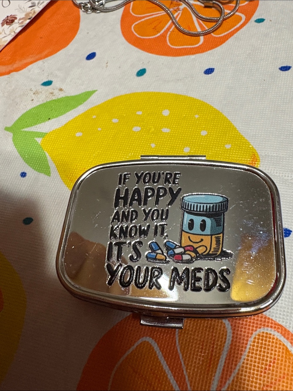 Happy Pills Silver Medication Case - Compact Pill Organizer